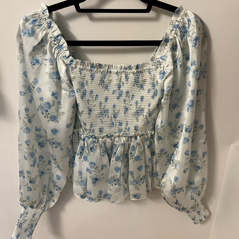 Rachel Parcell Smocked Blouse in Ice Water Multi